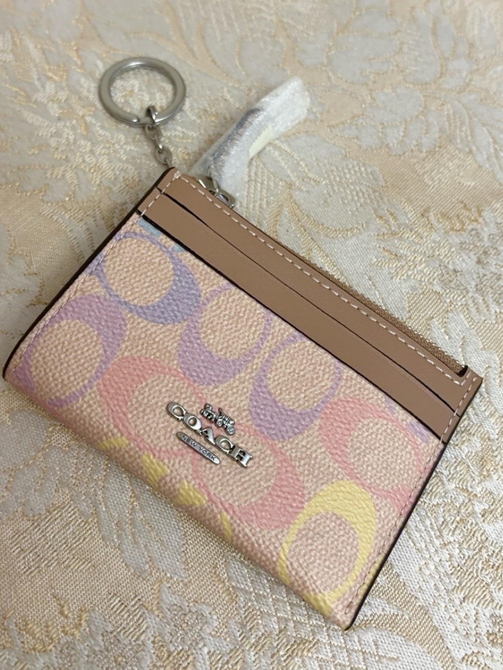 Coach Pastel 'C' Signature Card Case Keyring in Pink, Lavender, Yellow